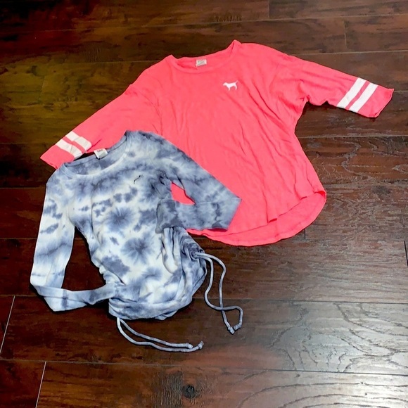PINK Victoria's Secret Tops - Bundle of 2 - Pink Tees; Long Sleeve Tie-Dye & Short Sleeve w/Pink Nation back.